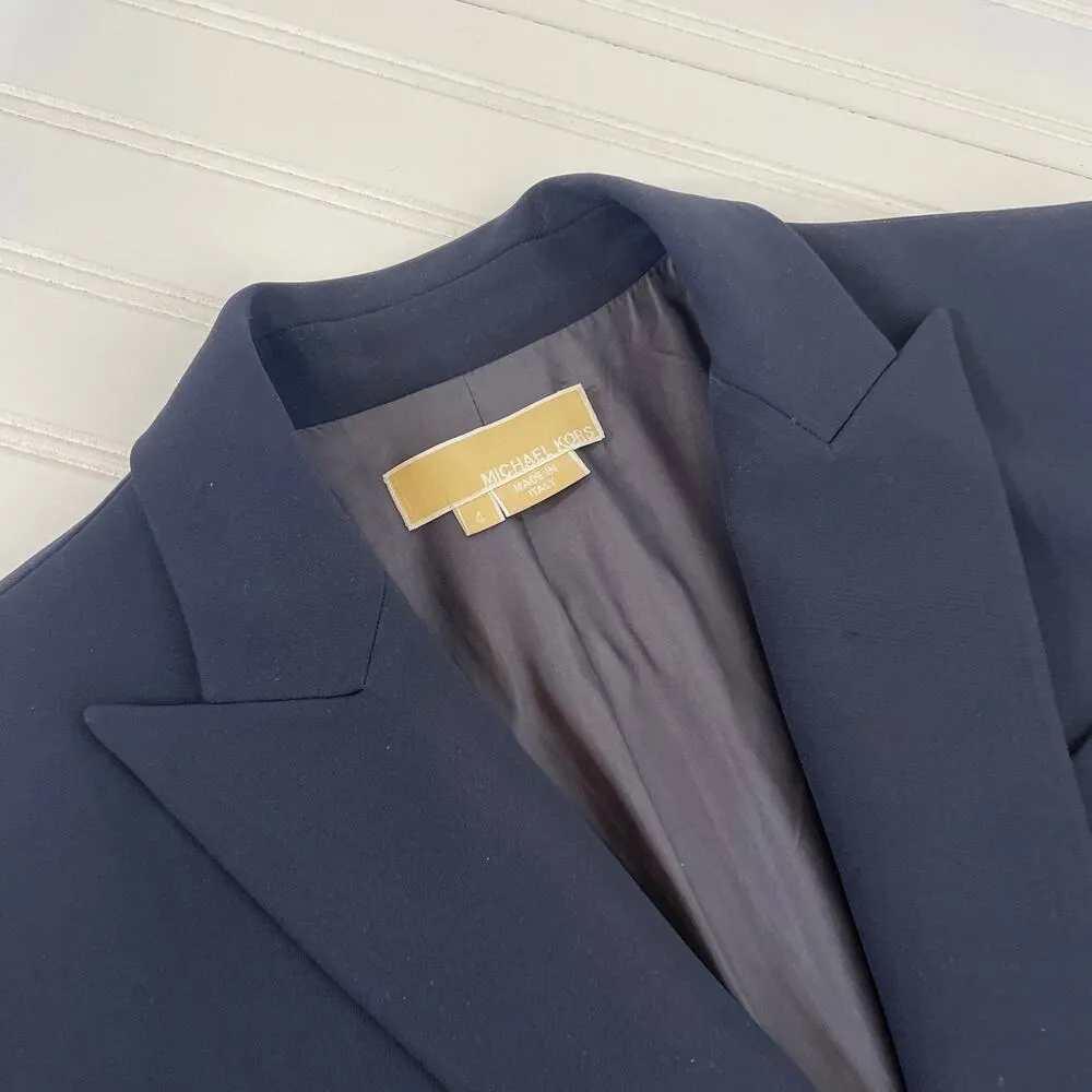 Michael Kors Navy Blue Single Breasted Two Button Blazer Career Size 4 - Image 3