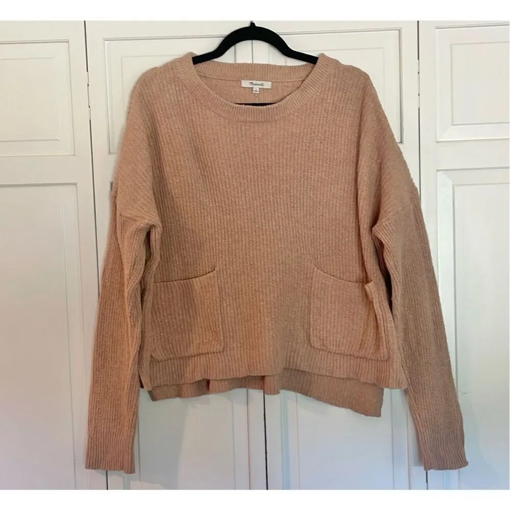 Madewell tan crewneck patch pocket sweater large - Image 9