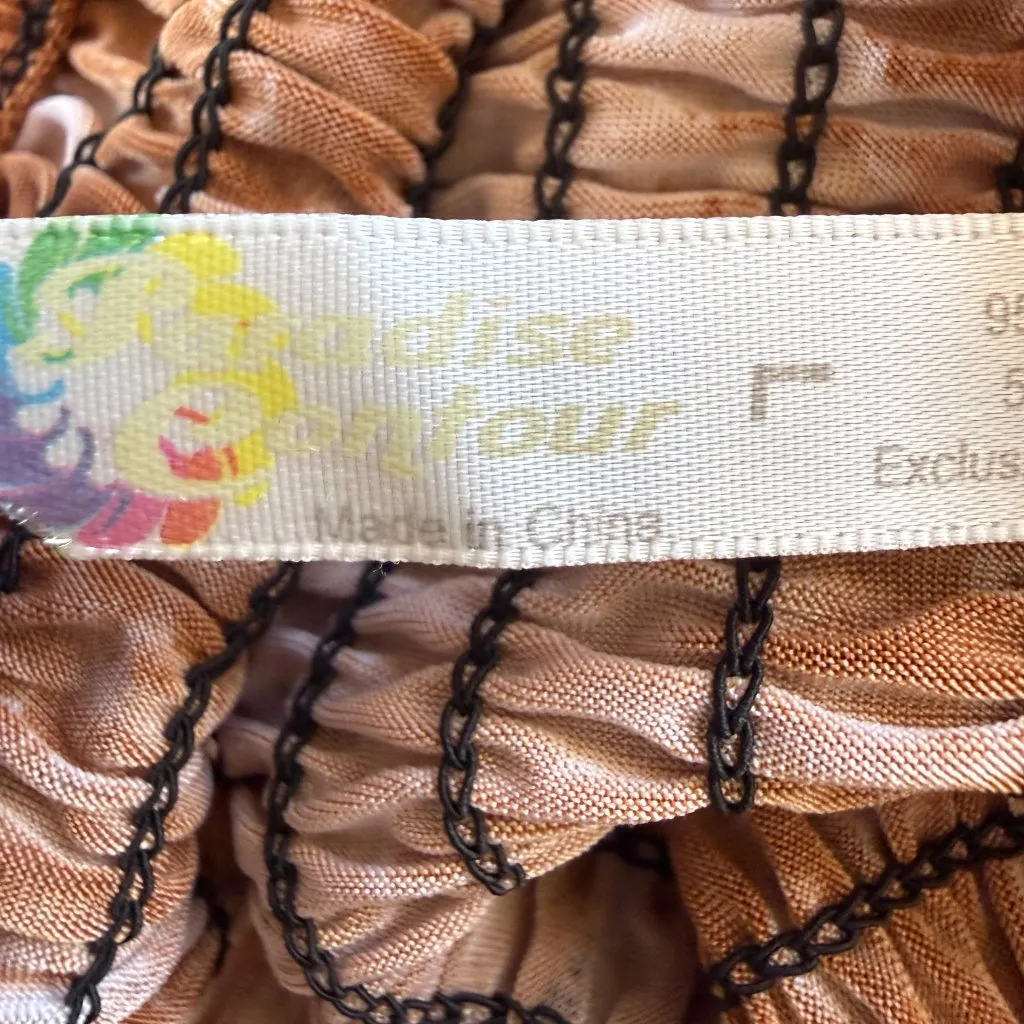 Paradise Contour brown white blue African print beaded tie dress size large - Image 12