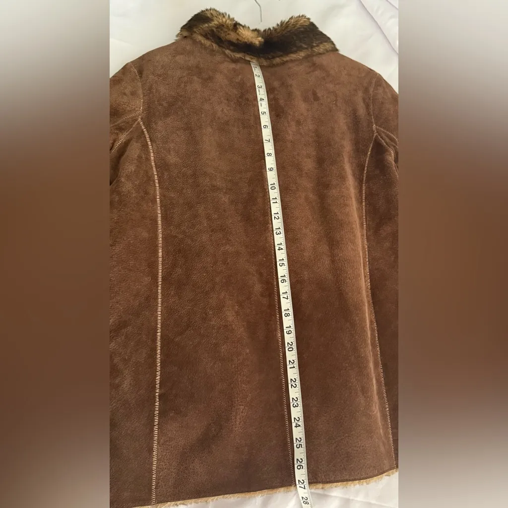 New York & Company Brown Faux Fur Suede Leather Jacket Size M Size M - Image 9