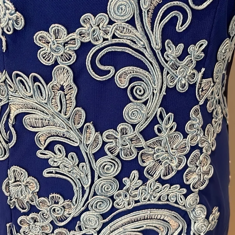 JS Collections Modele Blue On Blue Lace Appliqué Embroidered Dress, Size 2, Nwt - Image 3