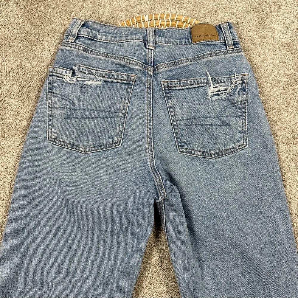 American Eagle Strigid Ripped Highest Waist Rise Baggy Straight Jeans 0 Short - Image 8