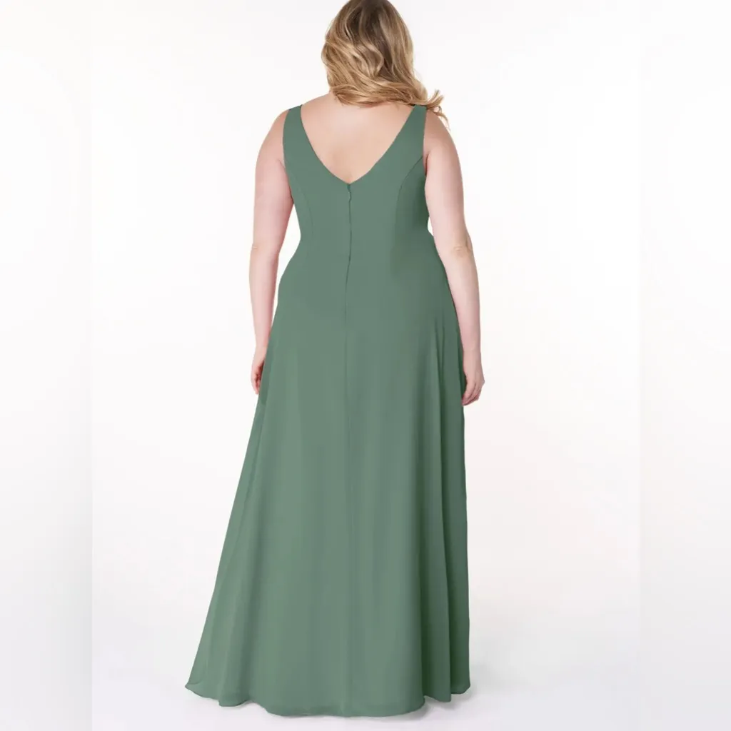 Azazie Kori Eucalyptus green a-line pleated chiffon dress size A20 - Image 3