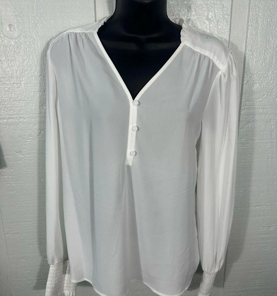 Calvin Klein Chiffon White Long Sleeve Blouse Size Small NWOT - Image 4