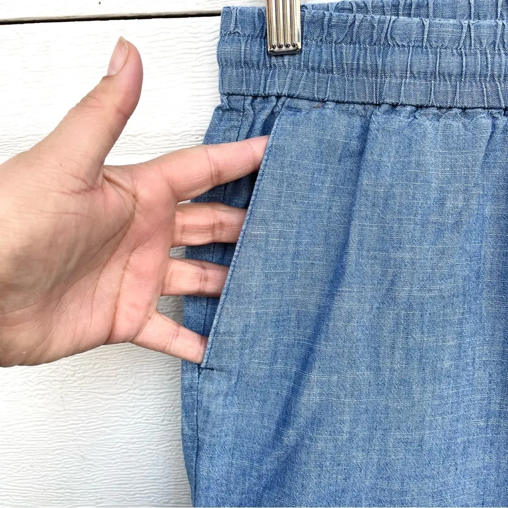 J Crew Womens Pants Blue Chambray Drawstring Pull On Cotton Cuffed Hem 4 - Image 6