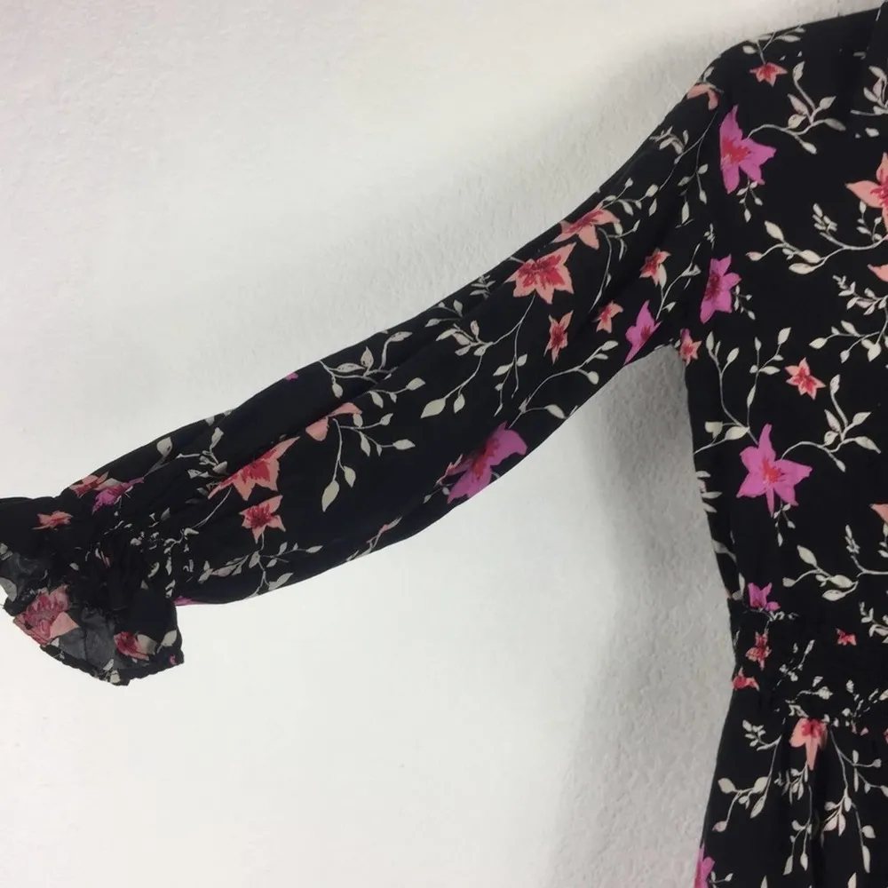 Free People Lighten Up Black Floral Long Sleeve Button Aline Mini Dress XS - Image 13