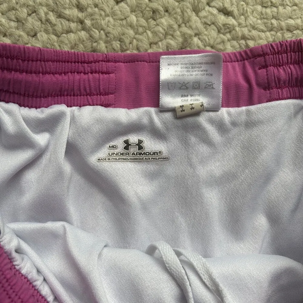 under armour pink/purple running shorts women size md athletic, exercise, sporty - Image 2