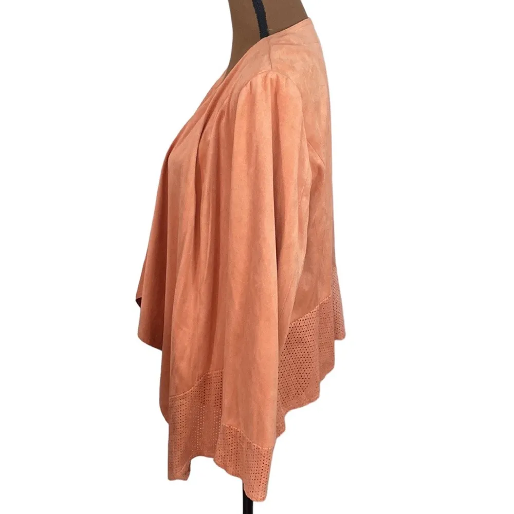 Chico’s peach faux suede perforated longline drape jacket size US 8 - Image 5
