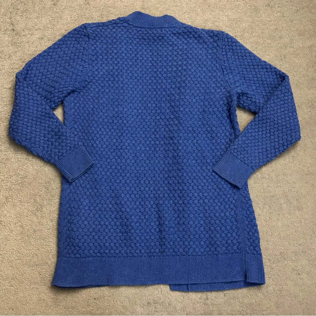 L.L. Bean Open Front Basket Weave Cotton Sweater Cardigan w/ Pockets Blue Size M - Image 2