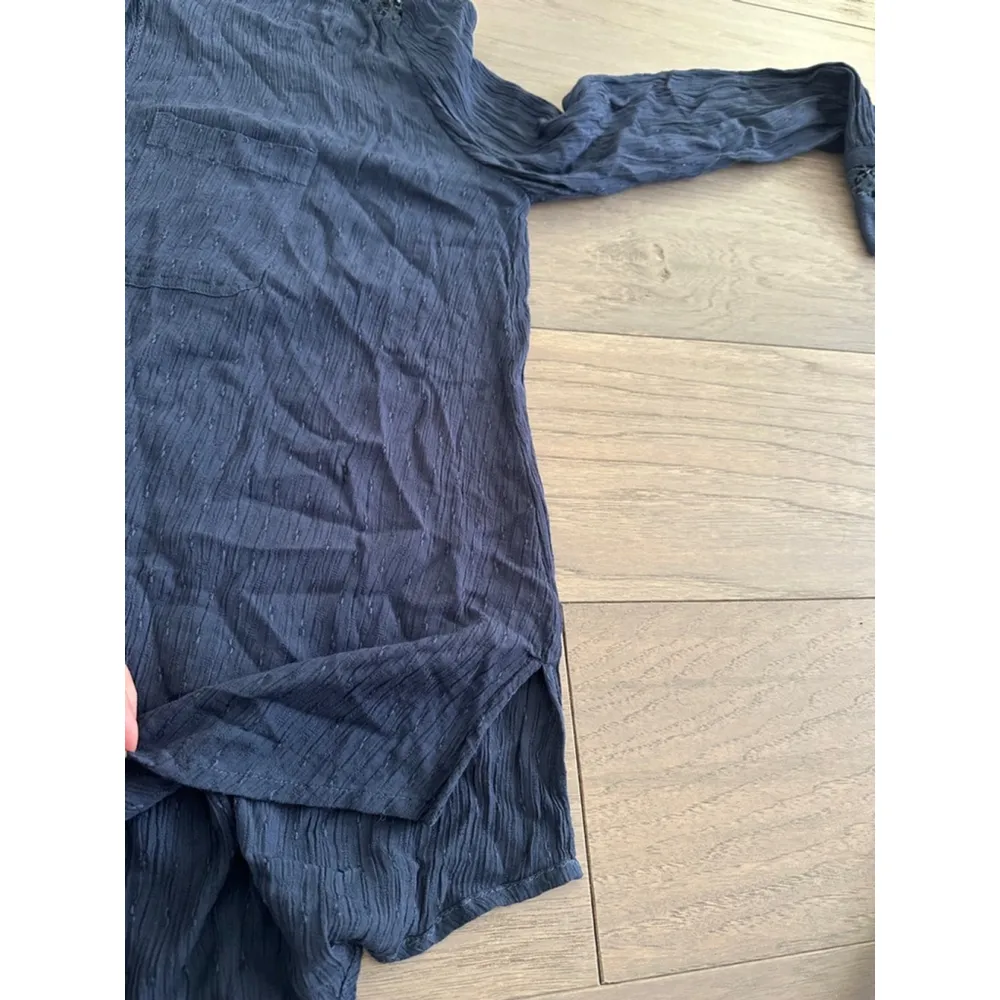 Free People The Best Button Down Lace Blouse XS Navy Blue - Image 9