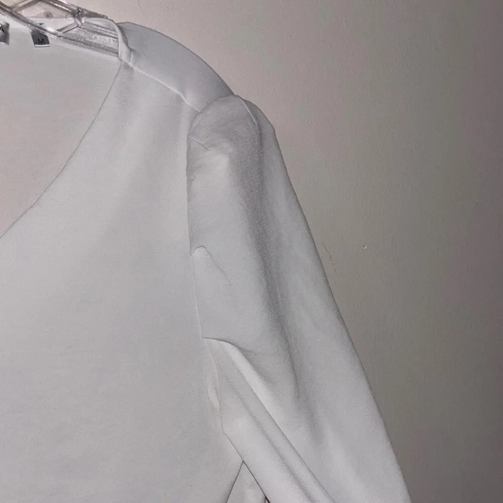 Patrizia Luca White V Neck Long Sleeve Blouse Shirt Minimal Neutral Staple Work Size M - Image 3