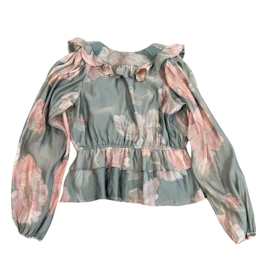 Hutch V-Neck Long Sleeve Floral Sema Top in Green Multi, Size XL - Image 8