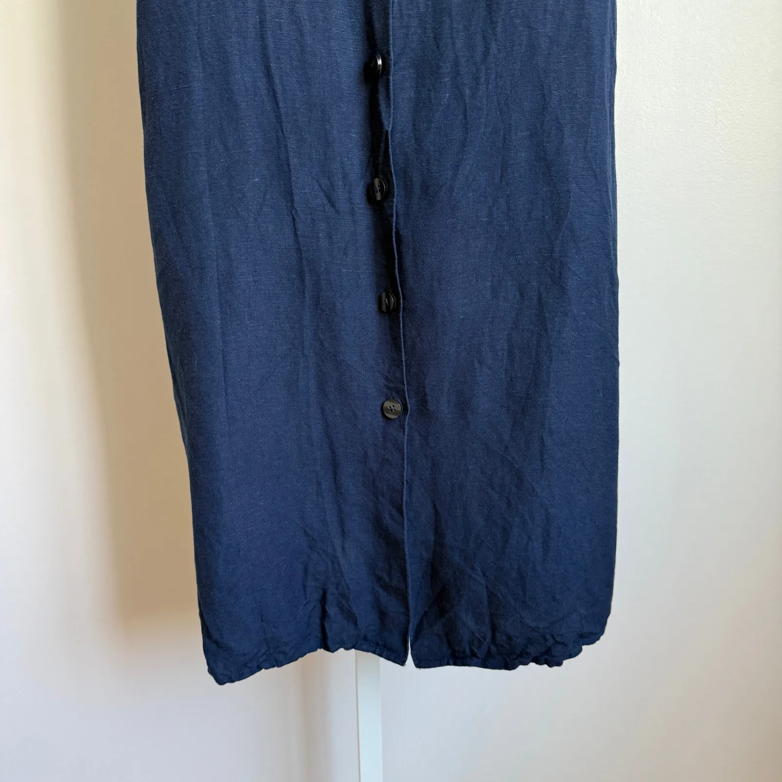 Lucky Brand sz‎ S Navy Cotton Midi Dress Button Front Pockets Straps Casual - Image 3