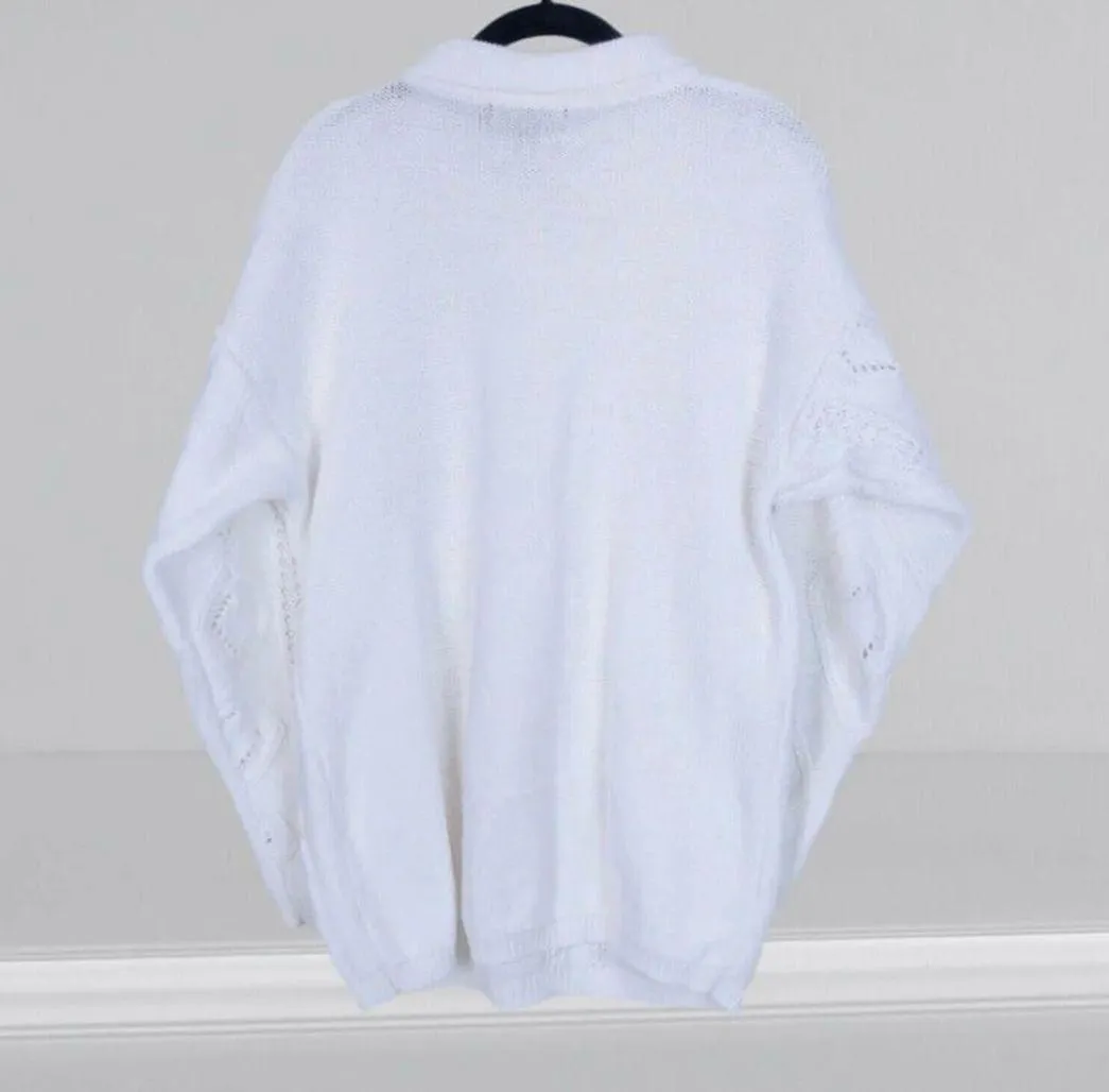 Womens Size M White V Neck Embellished Long Sleeve Sweater - Image 2