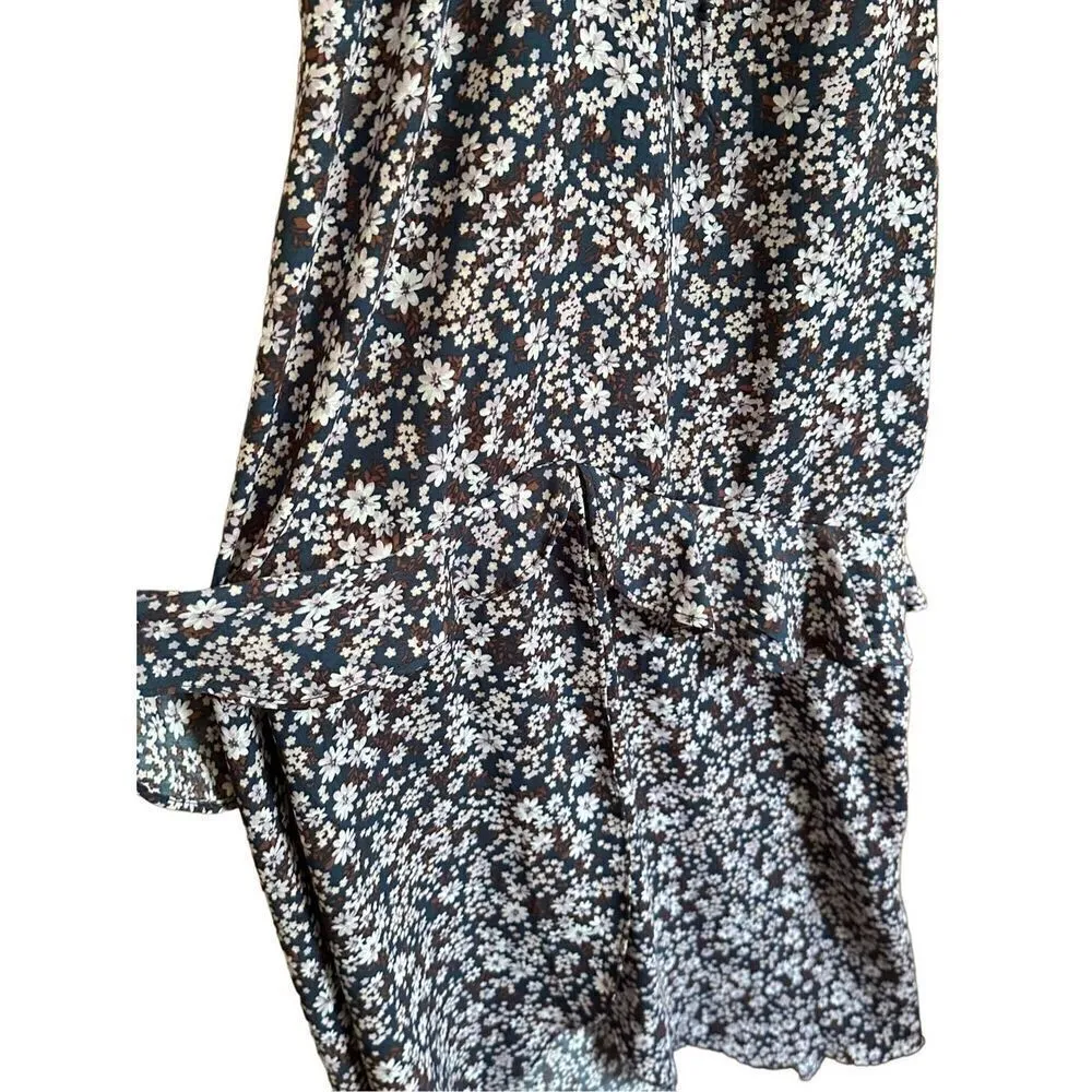 GIANNI BINI DITZY FLORAL PEPLUM CROSS BACK MAXI DRESS WHITE & BLUE SZ M - Image 9