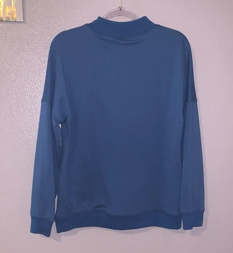 Women’s M Casual Long Sleeve Sweatshirt Crewneck Relaxed Fit Pullover Pockets Blue Size M - Image 4