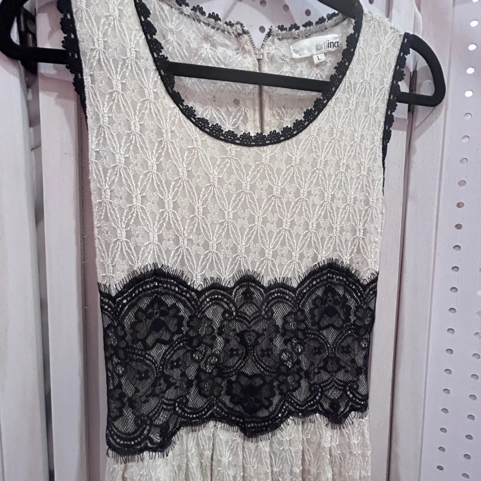 Aniina Lace Dress Black Ivory Sheer Overlay Cutout Back Zipper Size L Size L - Image 3