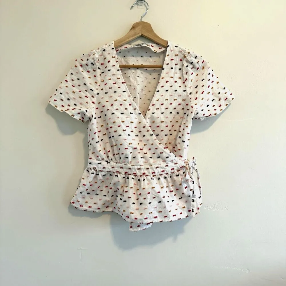 Madewell Peplum Ruffle Hem Wrap Shirt Bows Top Women's Size xs - Image 7