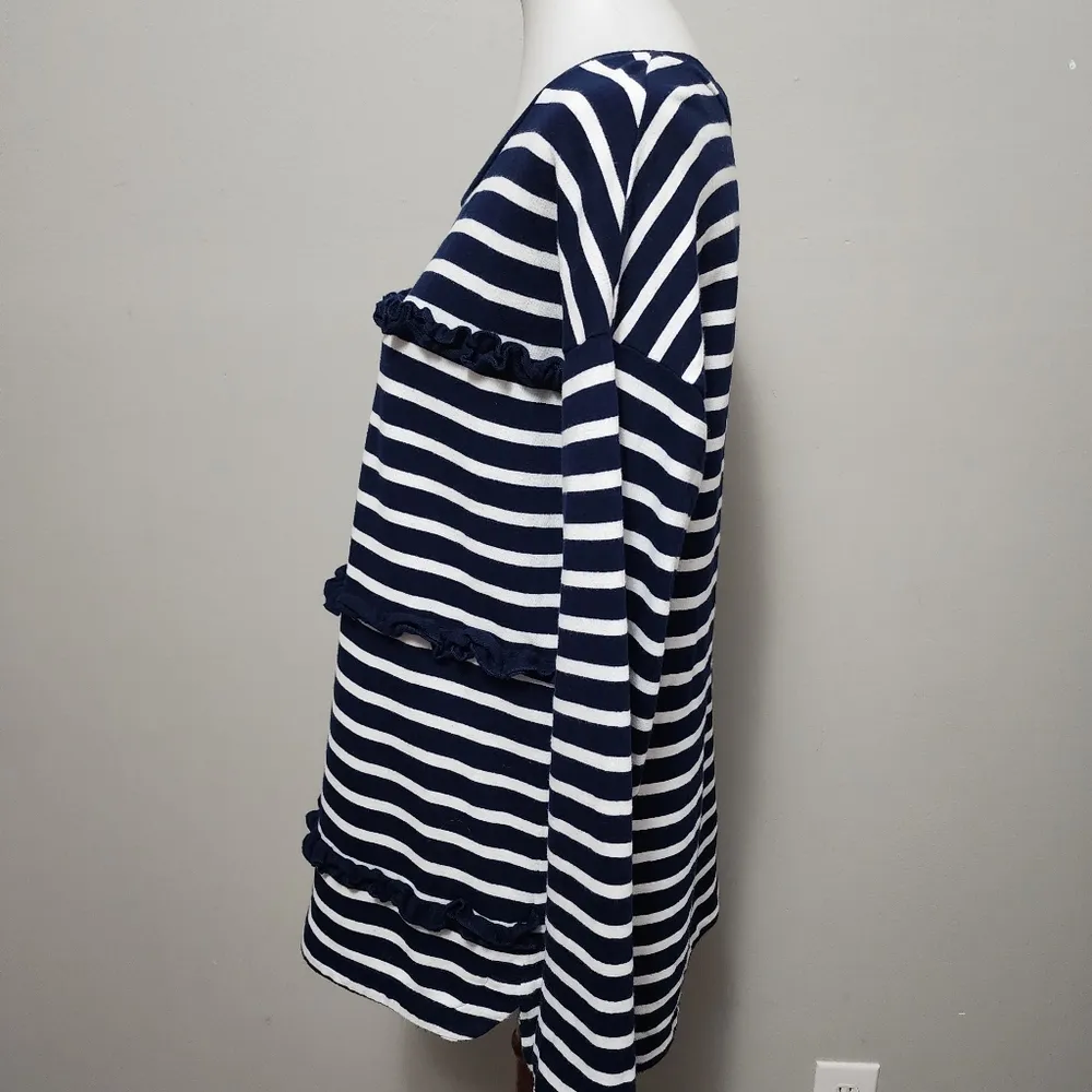 Crown & Ivy Navy White Stripe Ruffled Sweatshirt Size Large - Image 3