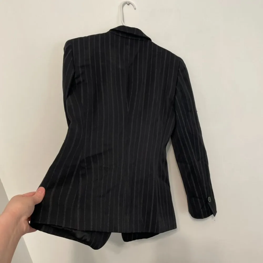 VINTAGE VTG ARMANI COLLEZIONI Black White Vertical Pinstripe WOOL Blazer Jacket - Image 11