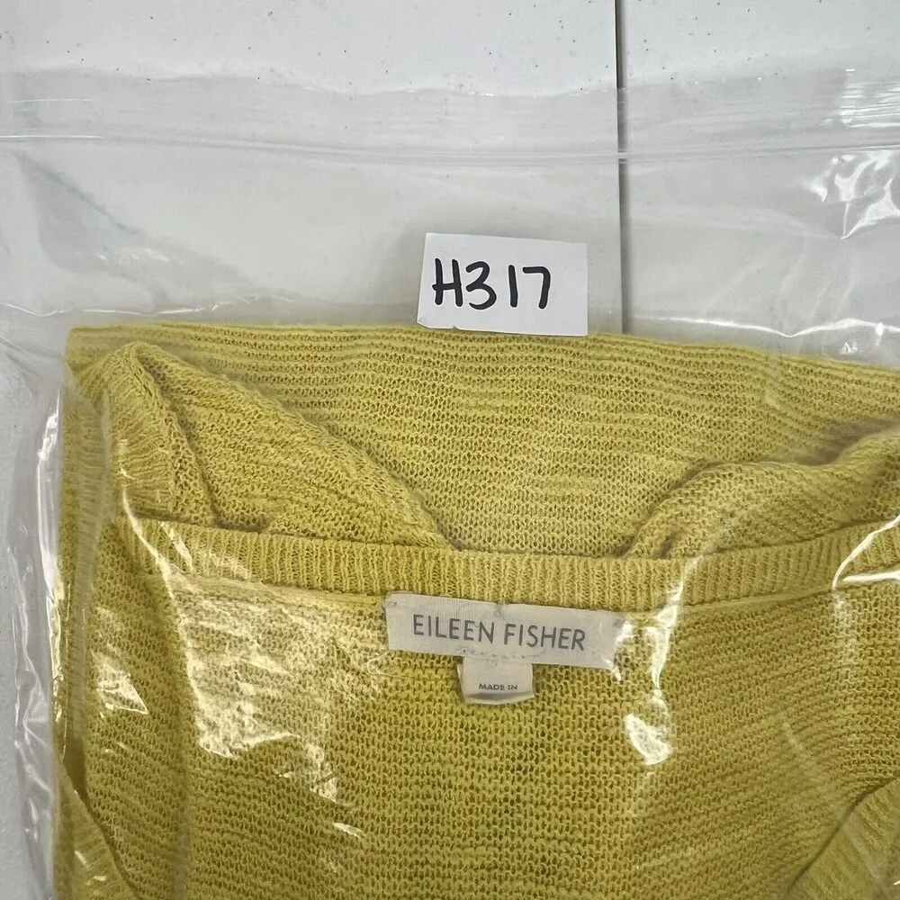 Eileen Fisher Size L Sweater Organic Linen Blend Yellow V-Neck Lightweight Knit - Image 10