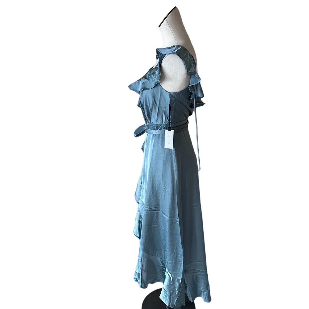 NWT ASTR THE LABEL WILSHIRE RUFFLE OPEN BACK MIDI DRESS SILVER SAGE - Image 11
