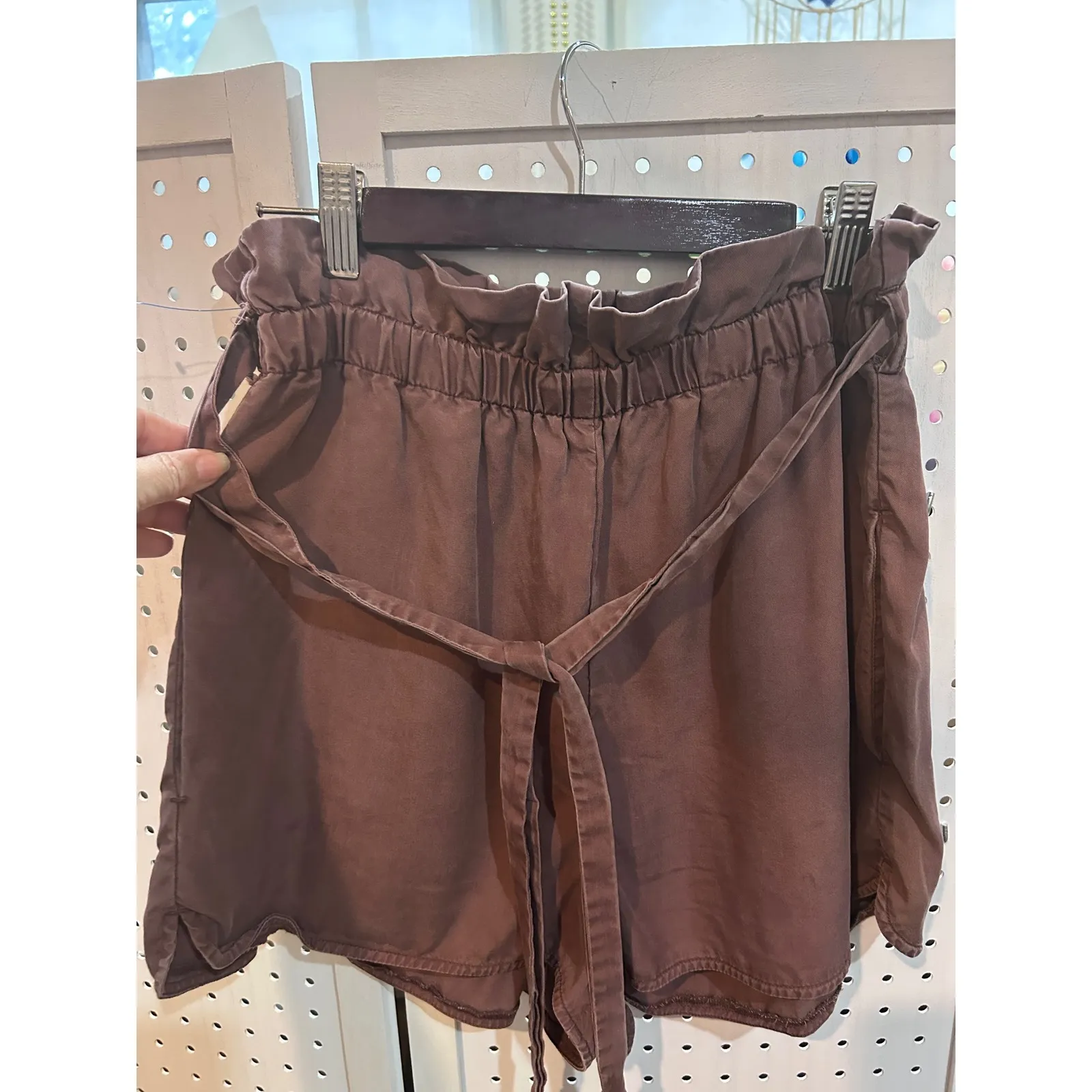 EXPRESS Paperbag Waist Shorts Brown Tie Belt Women M M Extreme High Rise - Image 2