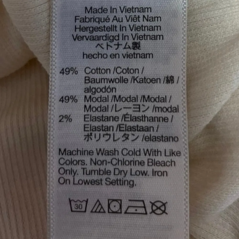 Madewell Cream Ribbed Knit Crewneck Long Sleeve Pullover Boxy Tee Crop Top Sz S - Image 4