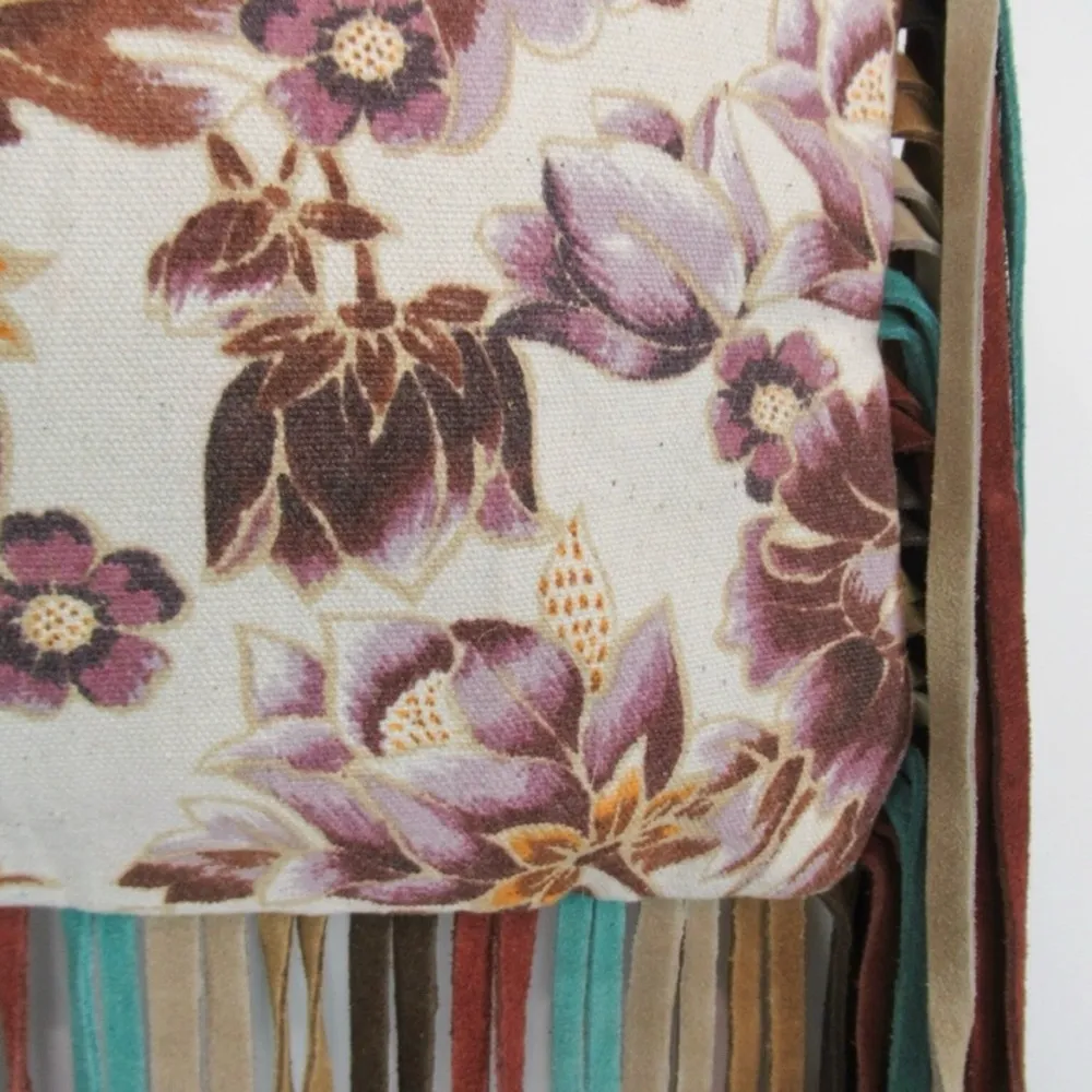 MYRA Altres Small Floral Crossbody Bag Boho Fringe Canvas Hairon Leather Purse Brown - Image 5