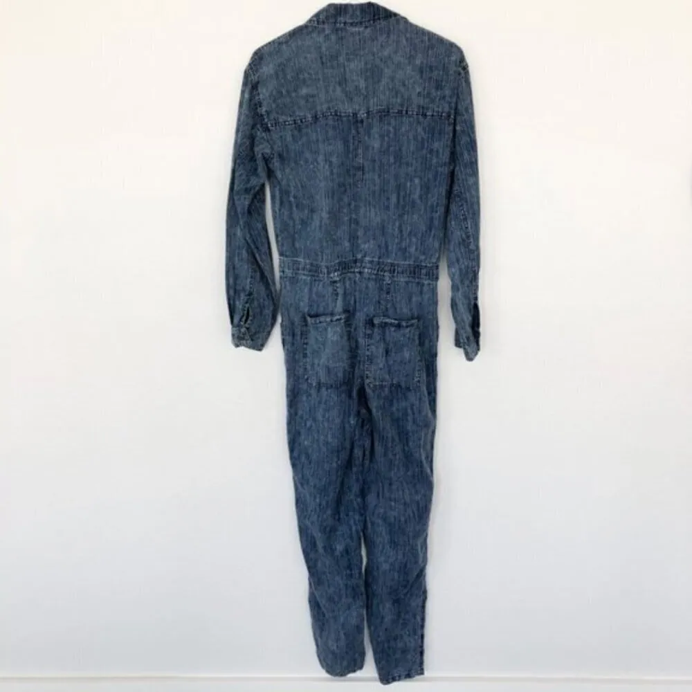 Free People Ari Denim Jumpsuit S Coverall Boiler Suit 90s Utility Loose Fit Blue - Image 9