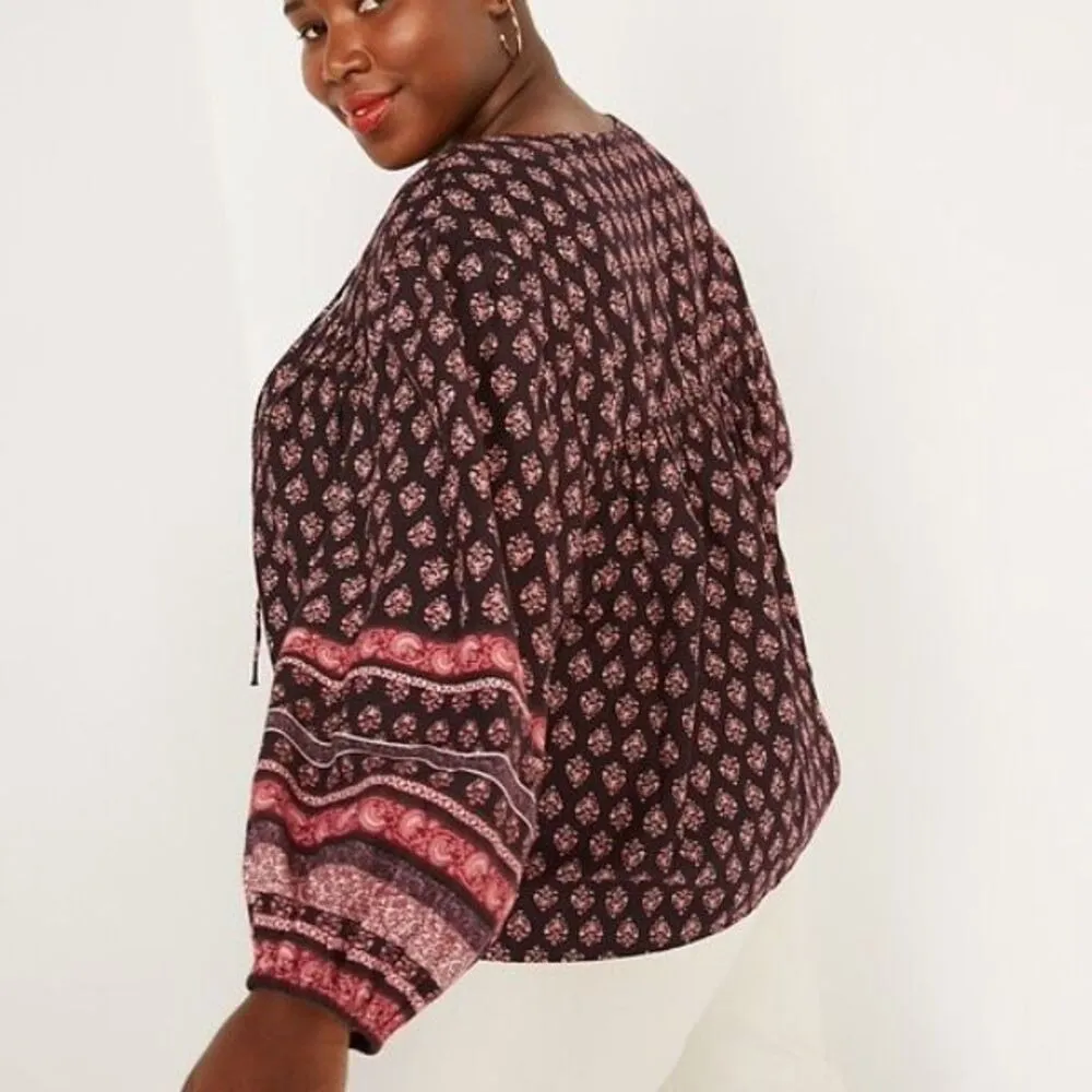 Old Navy Floral-Print Split-Neck Long-Sleeve Smocked Printed Poet Blouse Size XL - Image 2