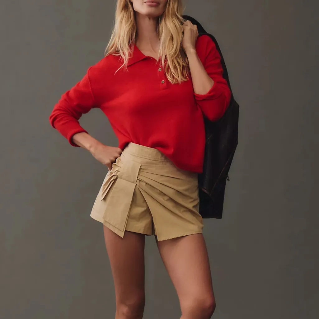 Anthropologie Pilcro The Jensen Cashmere Crop Polo in Crimson Red - Image 2