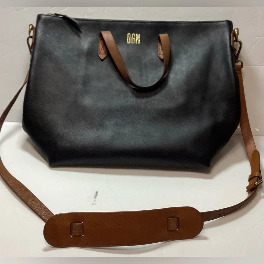 Madewell Black Leather Tote Bag with Brown Straps - Image 5
