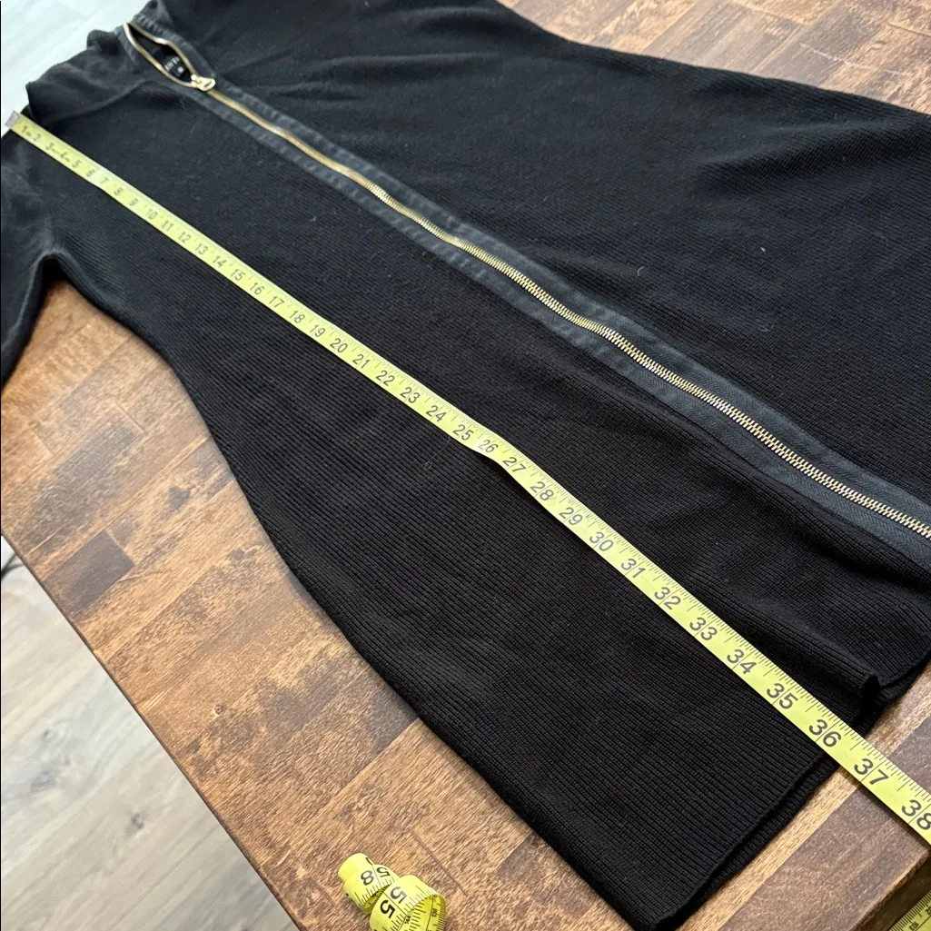 ELLEN TRACY Classic Black Ribbed-Knit Zipper Front Sweater Dress Soze Small - Image 15