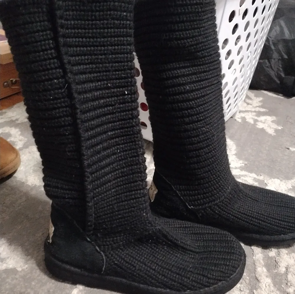 UGG Classic Original Cochet Knit Boots Classic Cardy Women Tall Black - Image 5