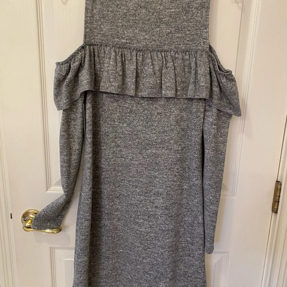 Gray XS ANA Cold Shoulder Ruffle Sweater Dress NWT - Image 5