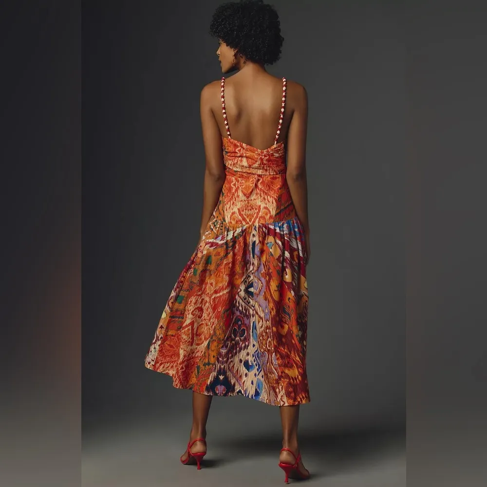 Farm Rio x Anthropologie Sleeveless Midi Dress new size large orange drop waist - Image 2