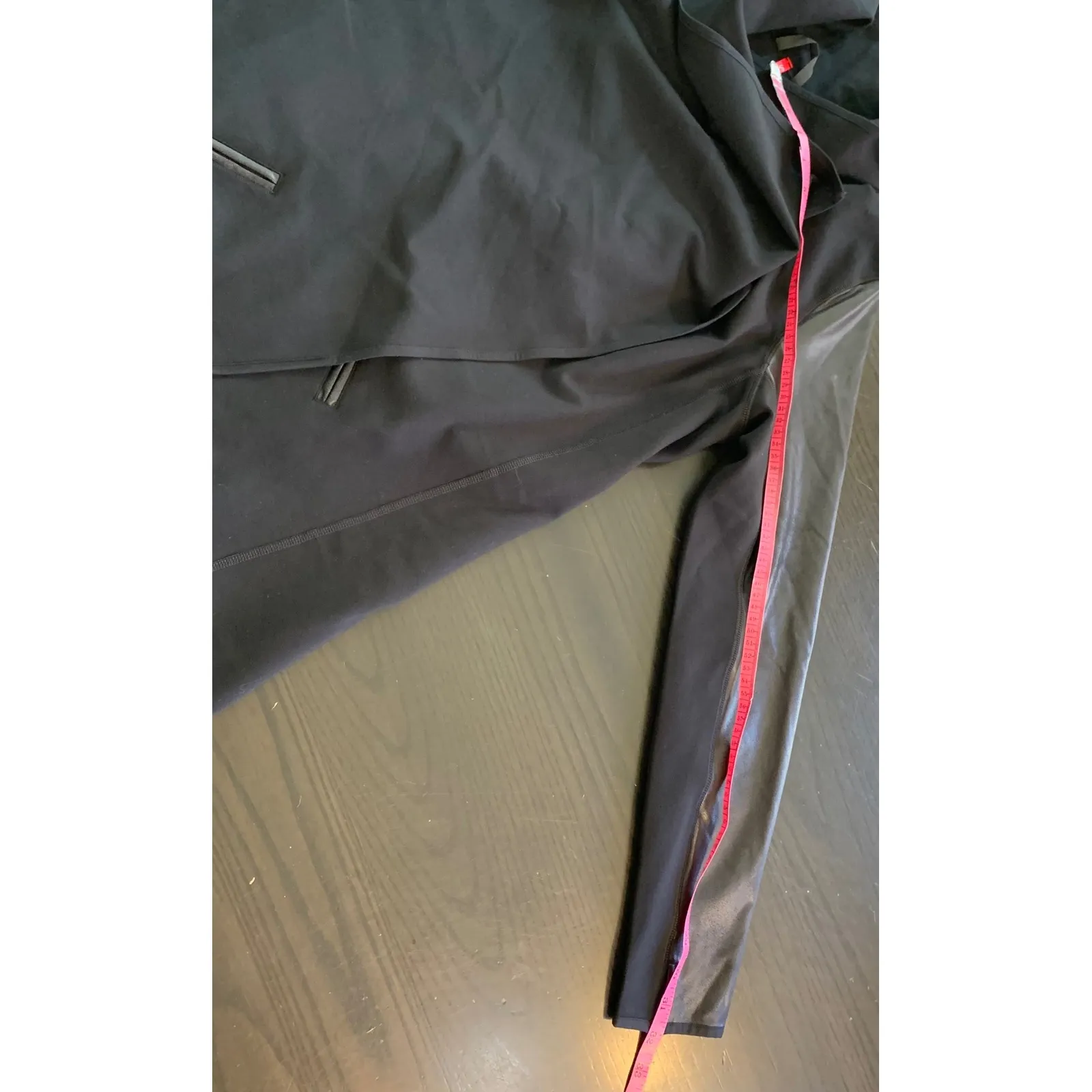 Spanx Black Wrap Drape Faux Leather Sleeve Statement Jacket Coat Size L / G‎ - Image 12