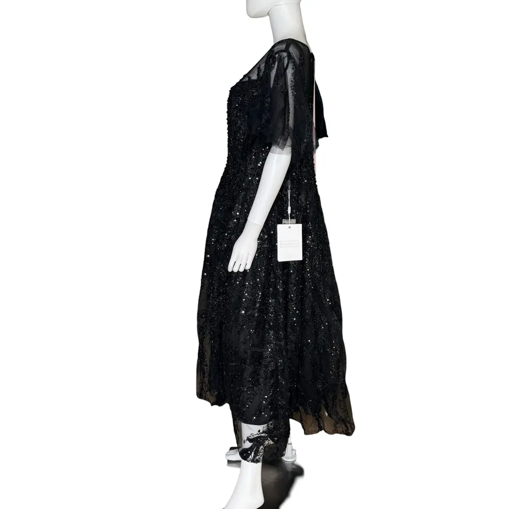 Mac Duggal High Neck Flutter Sleeve A Line Embellished Dress 20477 Black Sz 20W - Image 5