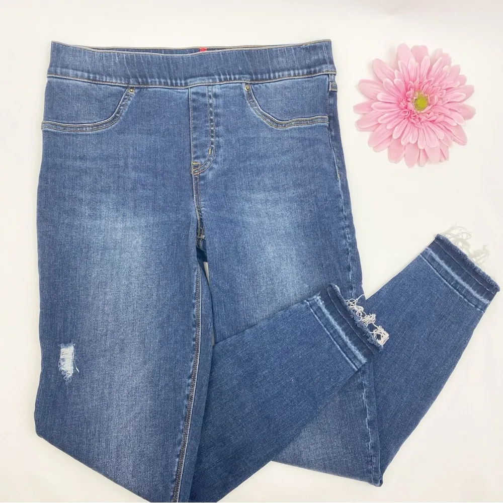 SPANX Distressed Ankle High Rise Skinny Jeans: Medium Wash - Image 6