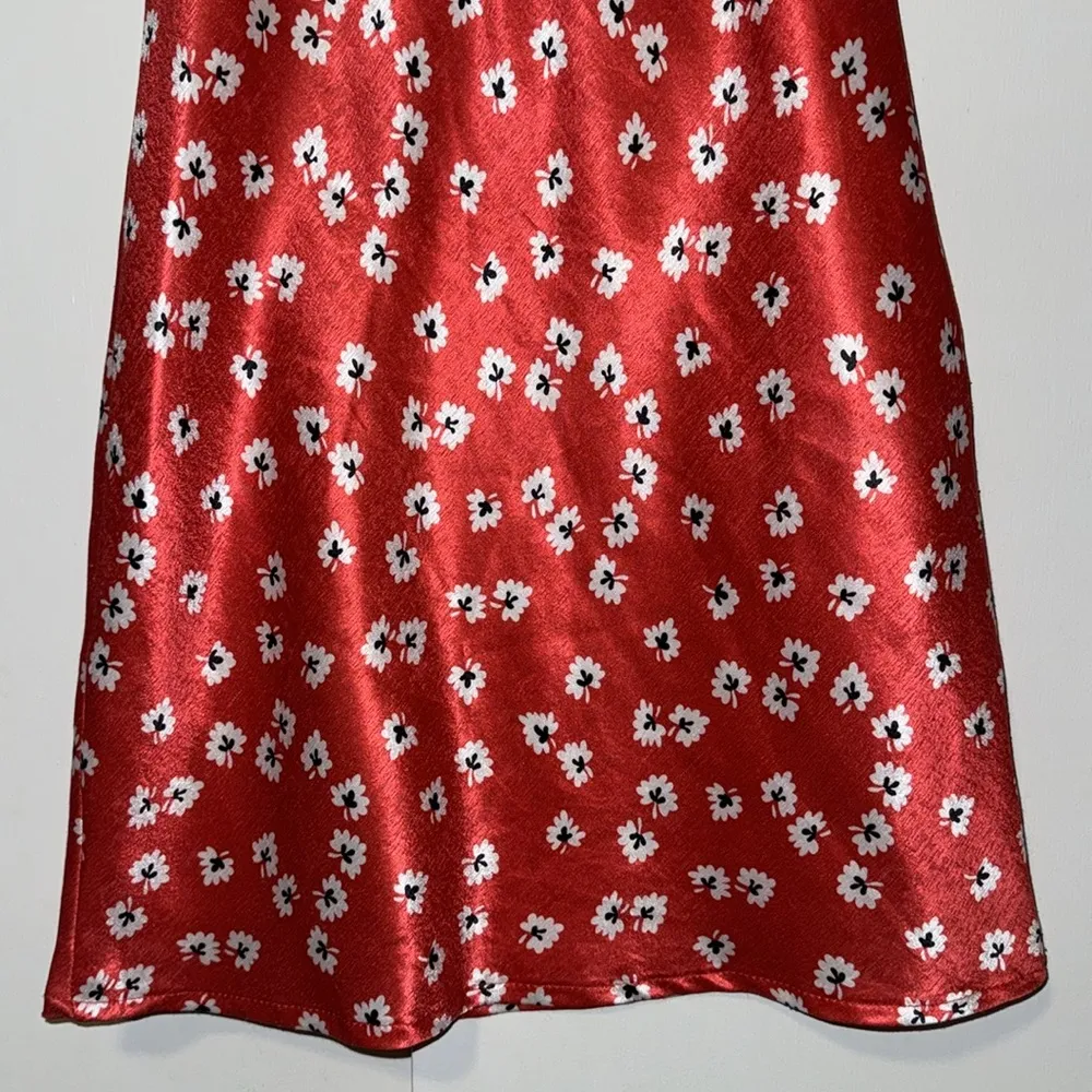 Princess Polly Dawson Mini Slip Dress Red Satin Floral Women’s 2 - Image 9