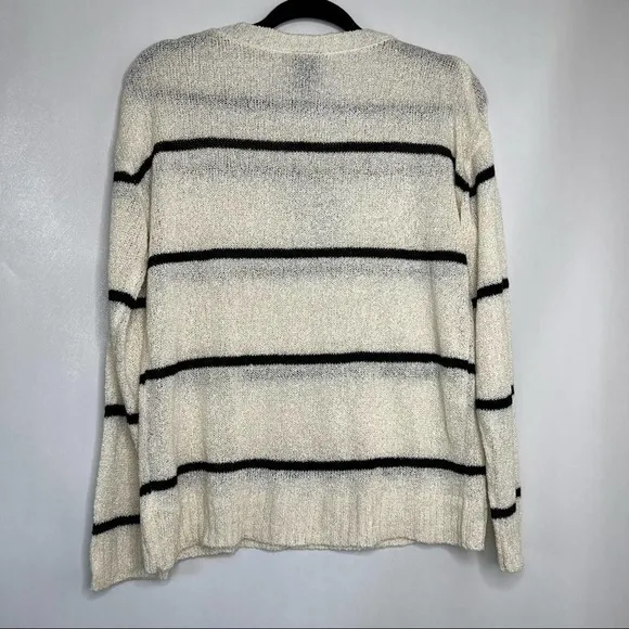 Bobeau Sweater Womens Cream Black Striped Knit Long Sleeve Pullover Size M - Image 5