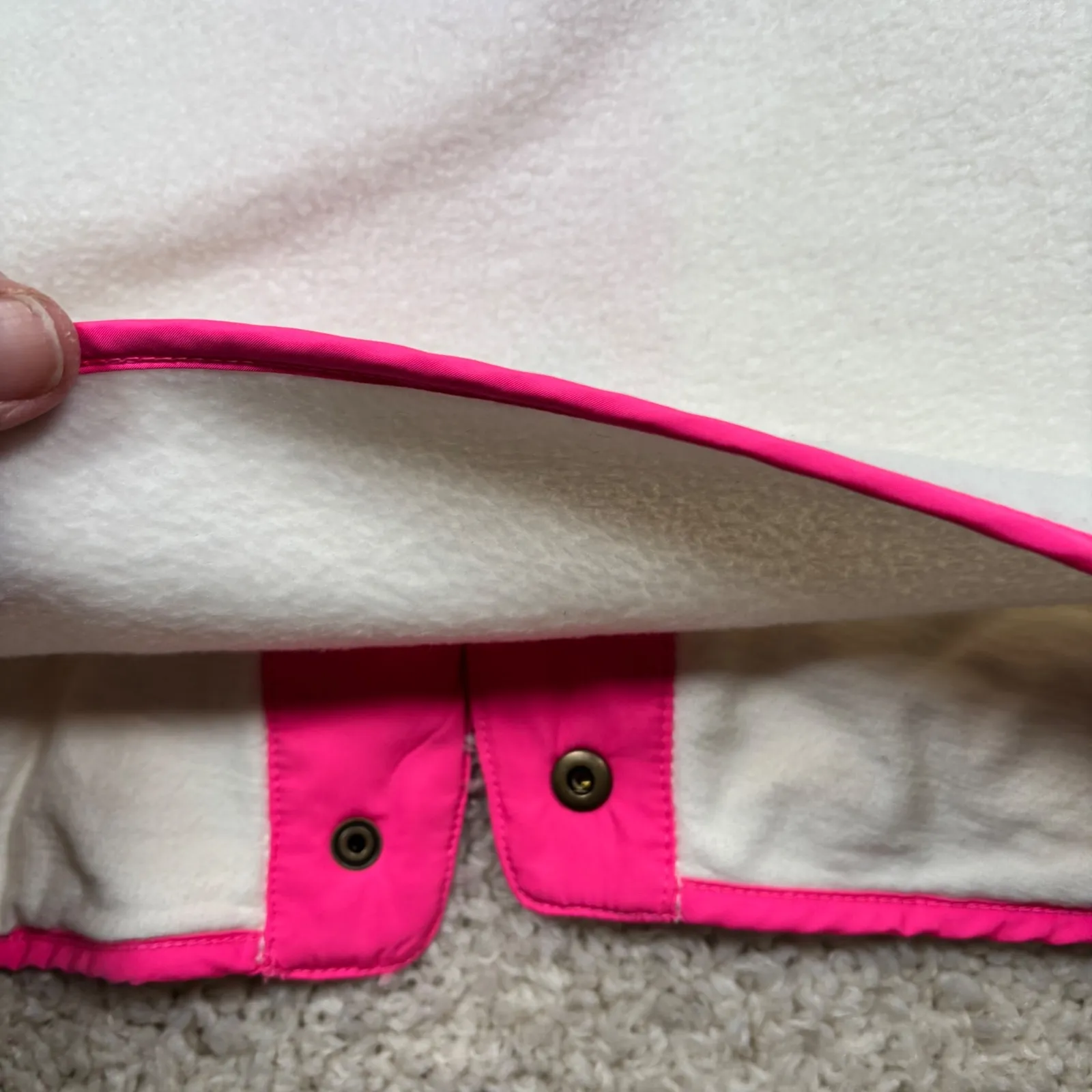 J. Crew White Fleece Snap Collar Jacket Neon Pink Trim Size L - Image 11