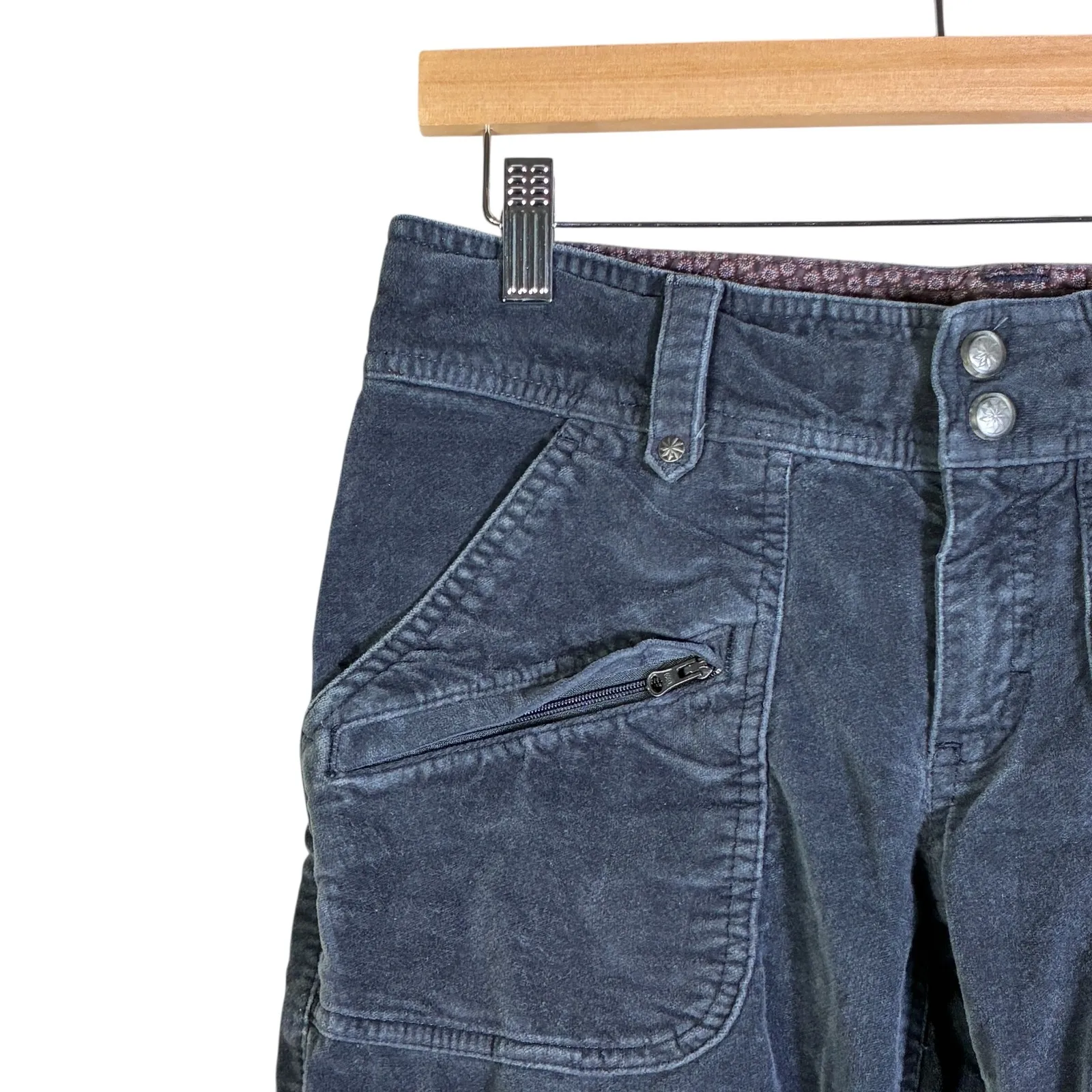 Athleta Velvet Cargo Pants Navy Blue Women's Size 4 Straight Leg Zip Pockets - Image 3