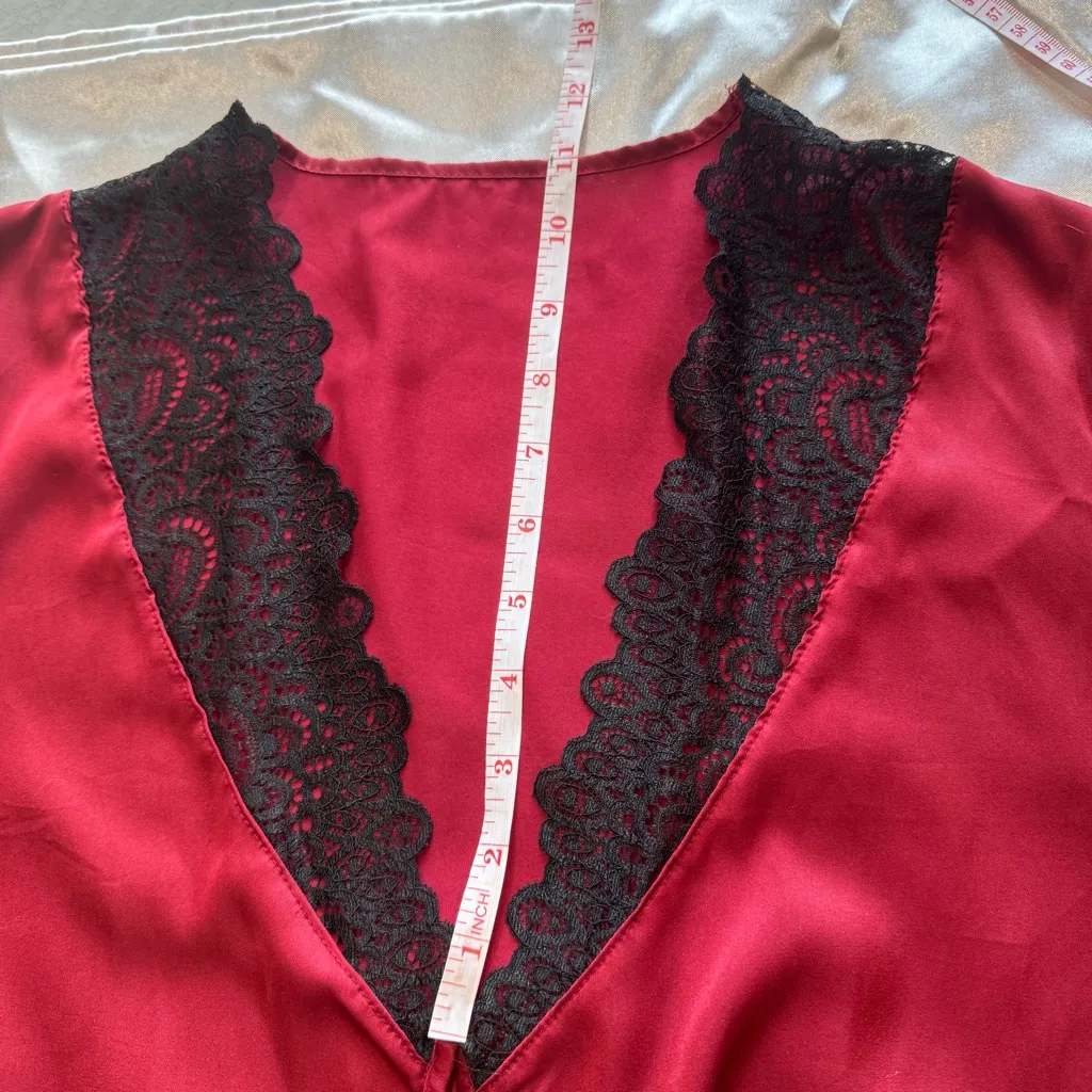 Satin Robe with Lace Trim Red Size M - Image 5