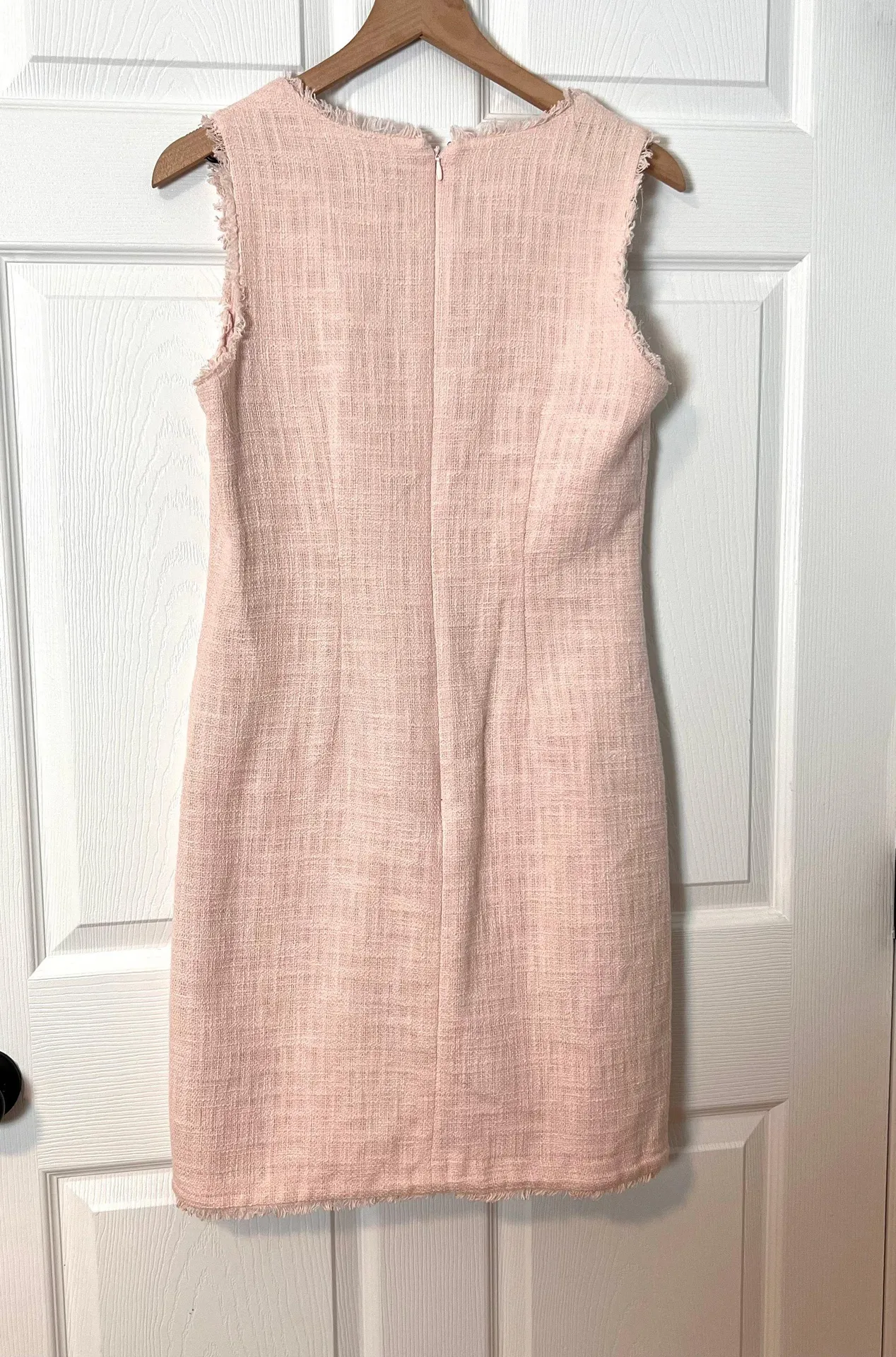 Pink Tweed Sheath Dress with Black Buttons - Image 8