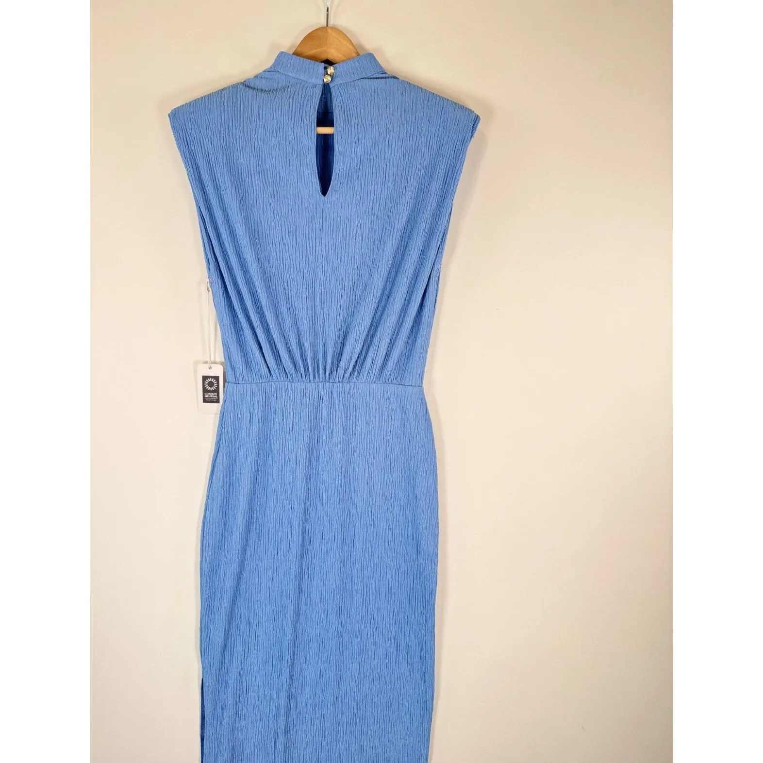 NWT Saylor Dress Blue Fione Plisse Maxi Crinkle Pleat Blouson Slit Stretch XS - Image 8