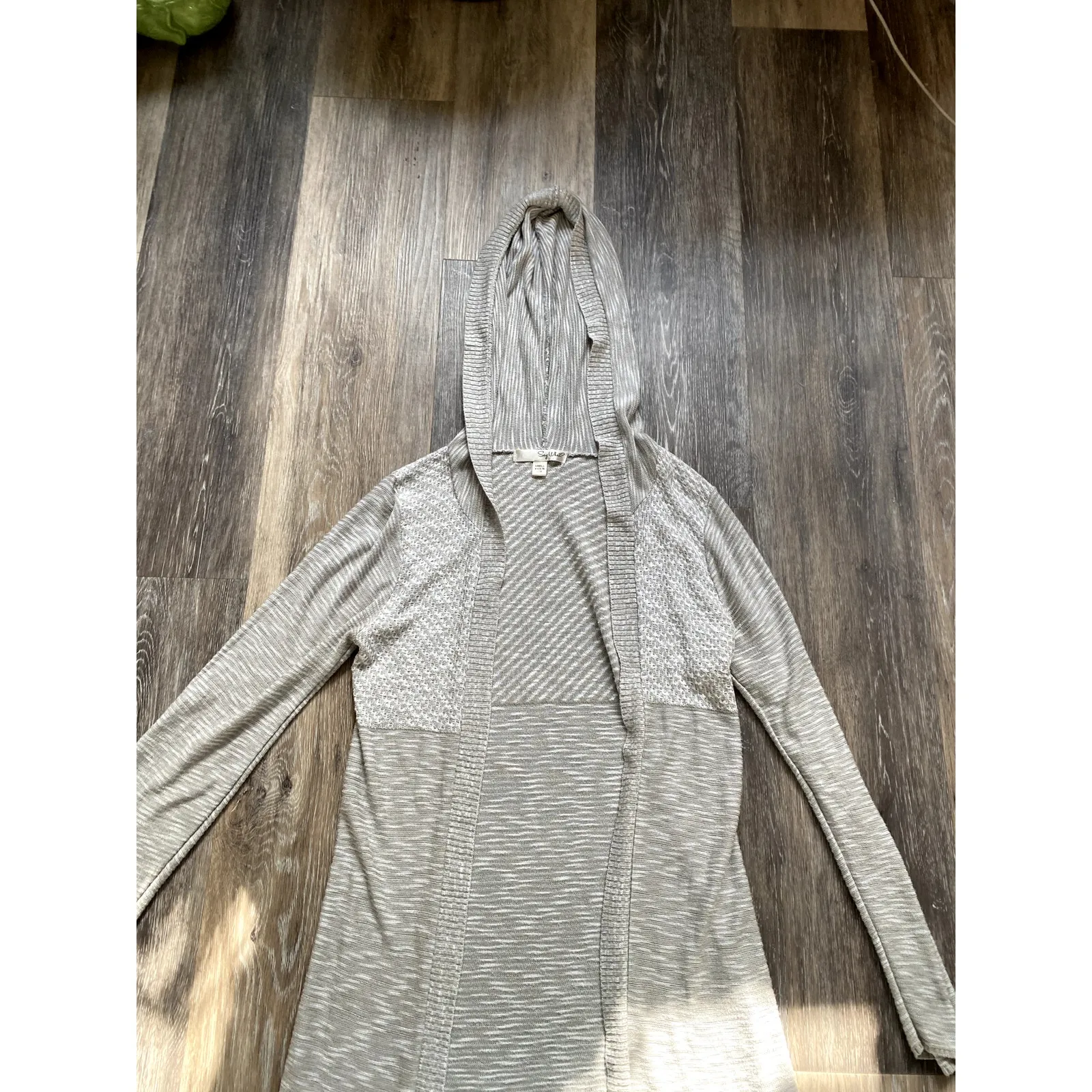 Cozy Knit Hooded Long Cardigan Gray XS Heathered Y2K‎ Retro Fairy Grunge Light - Image 3