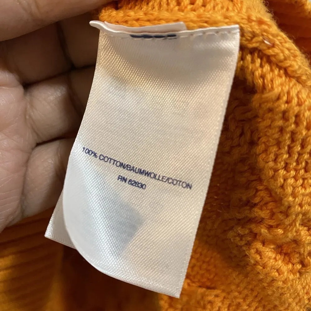 Lands End Women’s XL Cable Knit Fishermen Sweater 100% Cotton Chunky Spring Orange - Image 6