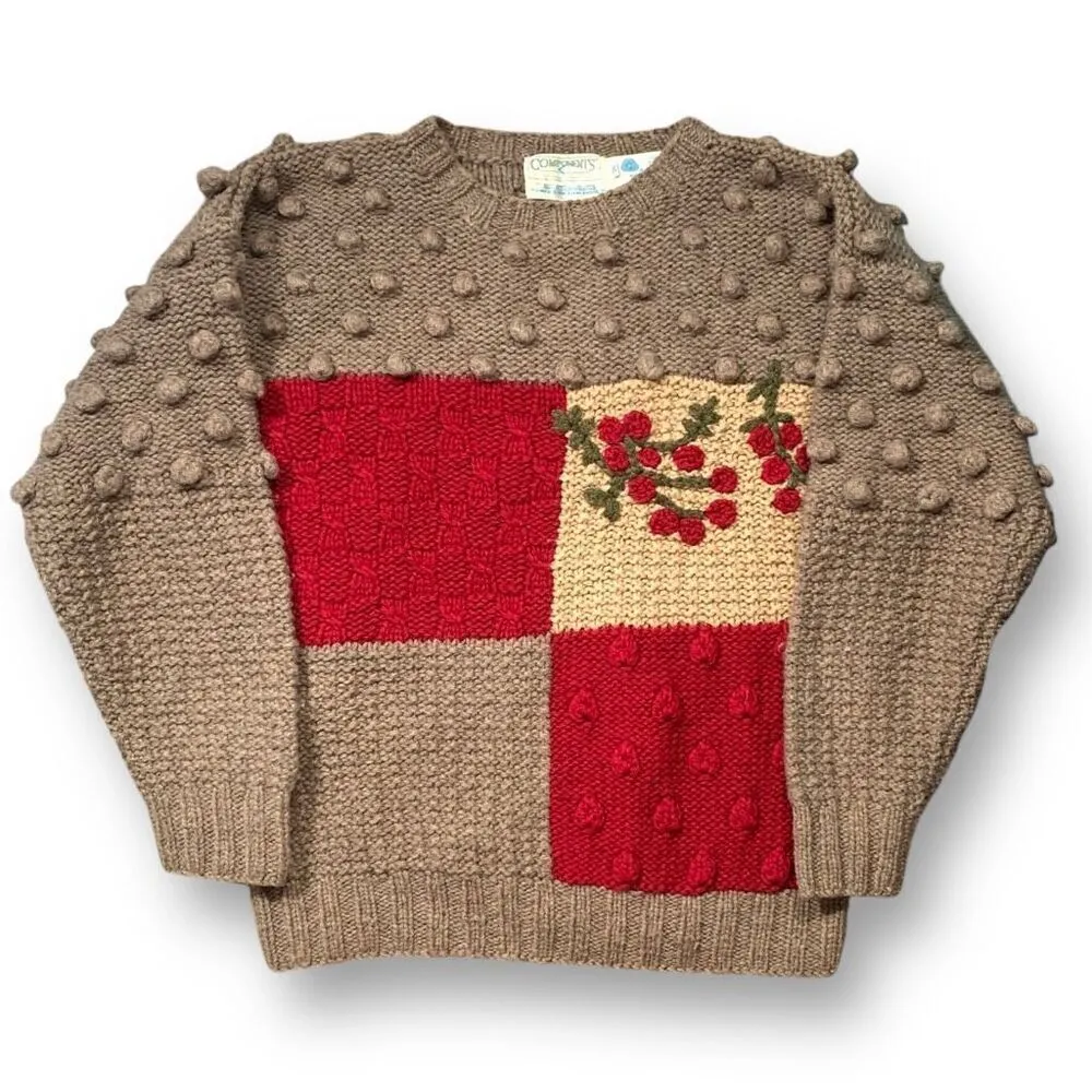 Vintage Susan Bristol Crewneck Sweater Hand Embroidered Wool Tan Floral Knit - Image 10